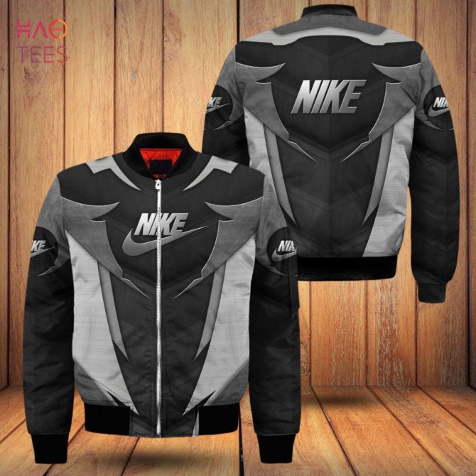 Stylish Men'S Black & Gray Nike Bomber Jacket - Trendy Streetwear Essential