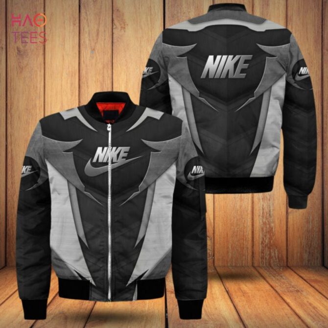 Stylish Men'S Black & Gray Nike Bomber Jacket - Trendy Streetwear Essential - Image 2