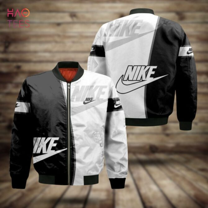 Stylish Black & White Nike Bomber Jacket - Trendy Men'S Outerwear For All Seasons - Shop Now! - Image 2
