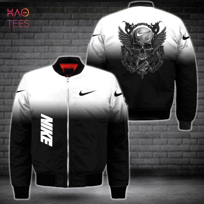 Edgy Skull Wing Bomber Jacket - Black & White Gradient Design, Stylish Outerwear
