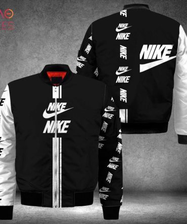 Stylish Black & White Nike Logo Bomber Jacket - Unisex Fashion Outerwear For Trendsetters