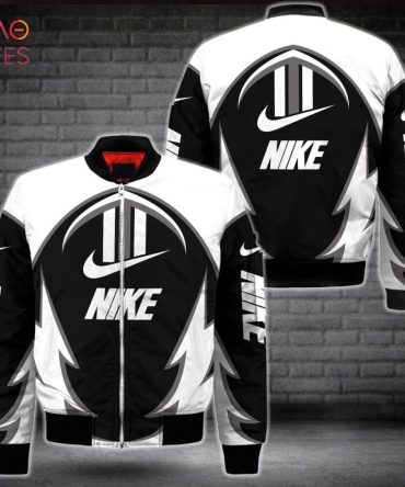 Stylish Black & White Nike Logo Bomber Jacket - Trendy Streetwear For Men & Women