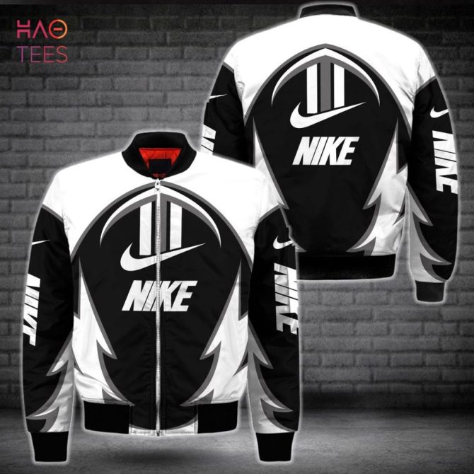 Stylish Black & White Nike Logo Bomber Jacket - Trendy Streetwear For Men & Women