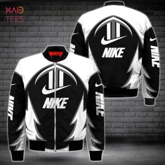 Stylish Black & White Nike Logo Bomber Jacket - Trendy Streetwear For Men & Women - Image 2