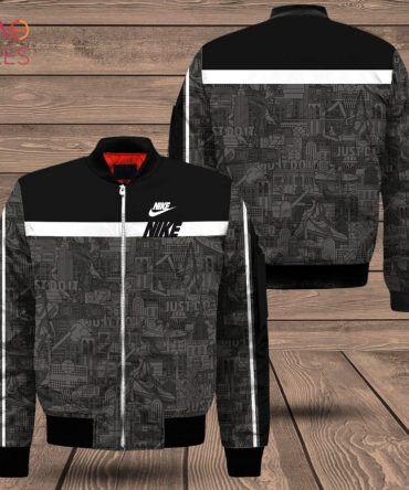 Stylish Black Graphic Bomber Jacket With Bold White Stripe – Men'S Trendy Outerwear