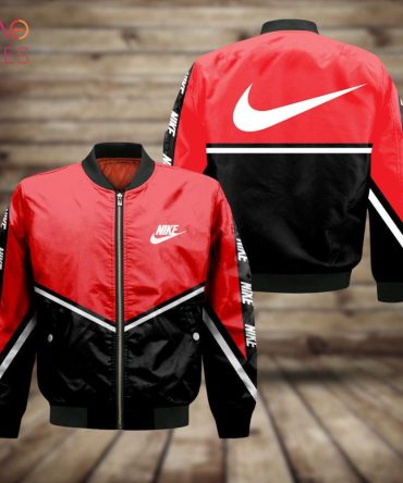 Stylish Red & Black Bomber Jacket - Trendy Nike Design, Perfect For Sports & Casual Wear