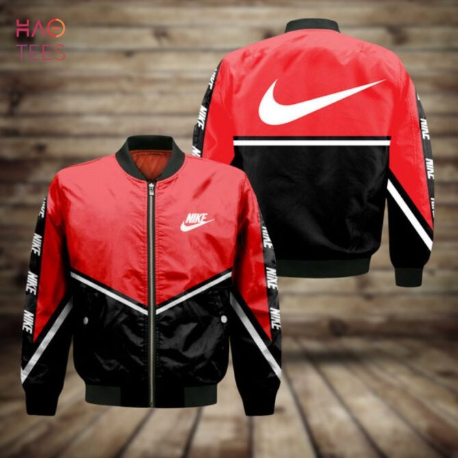 Stylish Red & Black Bomber Jacket - Trendy Nike Design, Perfect For Sports & Casual Wear - Image 2