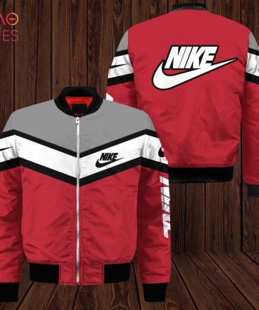 New Nike Luxury Brand Grey Red White Bomber Jacket Limited Edition