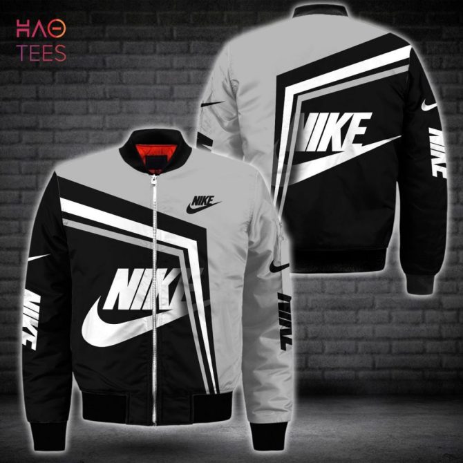 Stylish Black & White Nike Bomber Jacket - Trendy Men'S Outerwear For All Seasons