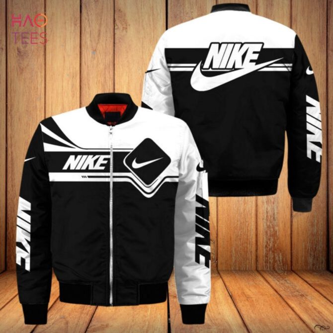 Stylish Black & White Nike Bomber Jacket – Trendy Athletic Wear For All Seasons - Image 2