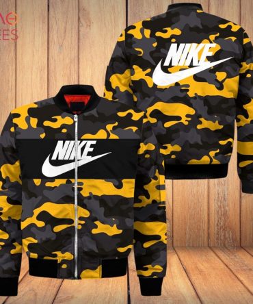 Stylish Yellow Camo Nike Bomber Jacket - Bold Design For Ultimate Streetwear Vibes