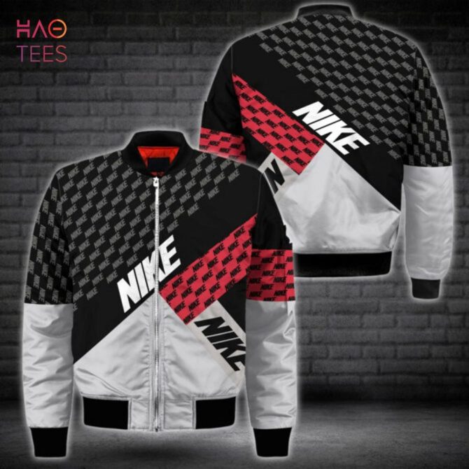 Best Nike Luxury Brand Stripe Red Black Bomber Jacket Limited Edition - Image 2