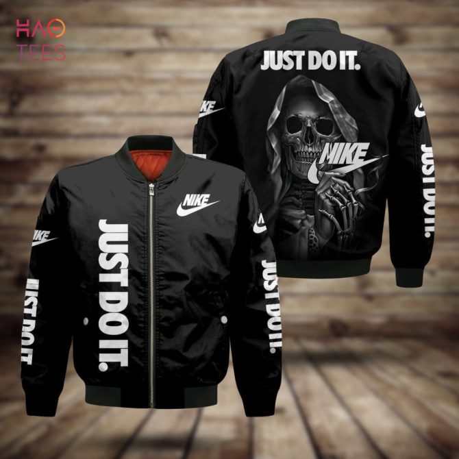 Men'S Black Bomber Jacket - Bold 'Just Do It' Design With Skull Graphic – Trendy Streetwear
