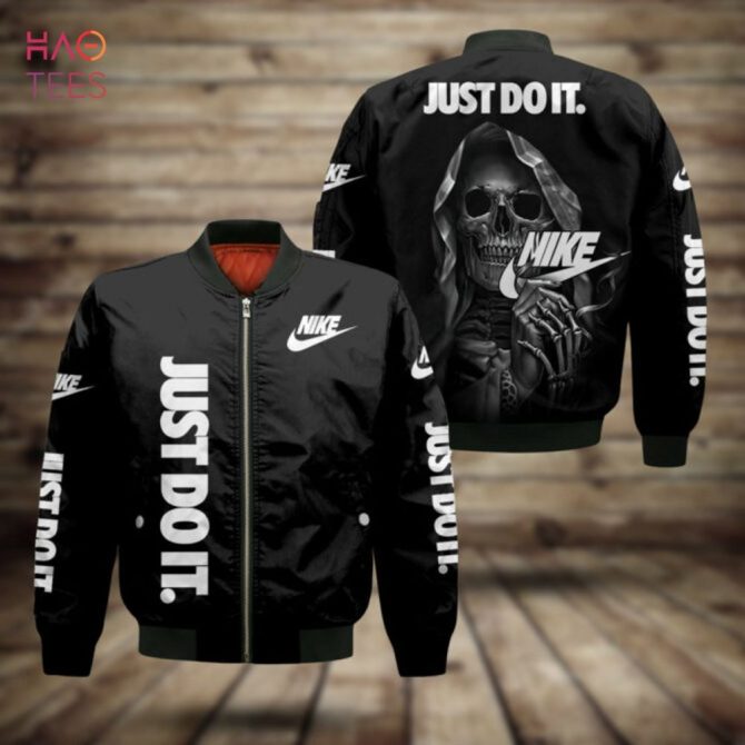 Men'S Black Bomber Jacket - Bold 'Just Do It' Design With Skull Graphic – Trendy Streetwear - Image 2