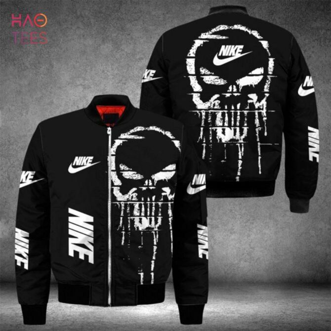 Best Nike Luxury Brand Black Color Mix Skull Patern Bomber Jacket Pod Design - Image 2