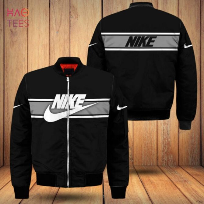 New Nike Luxury Brand Full Black Mix White Logo Bomber Jacket Limited Edition - Image 2