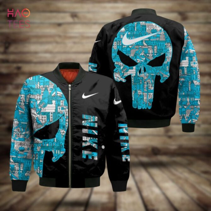 Trendding Nike Luxury Brand Blue Skull 3D Design Bomber Jacket Limited Edition - Image 2