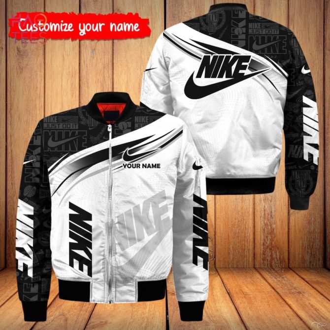The Best Nike Black White Printing Logo Bomber Jacket Pod Design