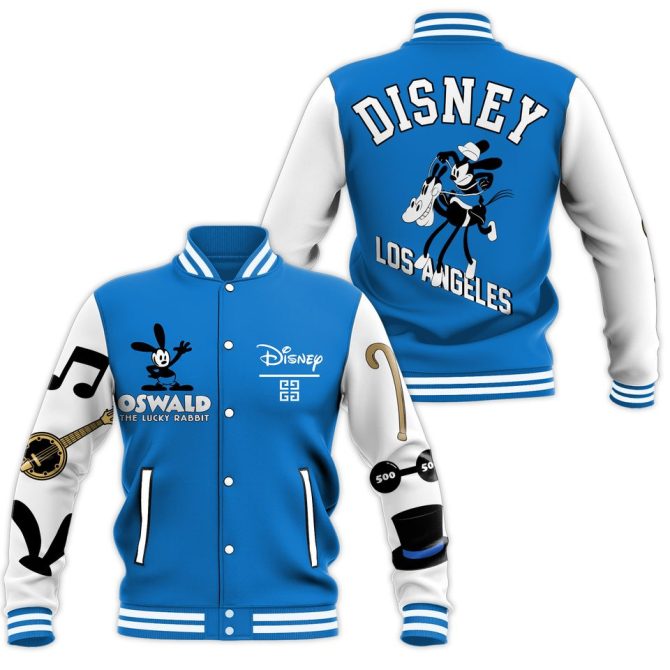 Disney Oswald Varsity Jacket – Blue & White Los Angeles Edition, Unisex, Stylish & Iconic