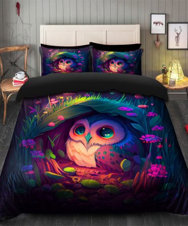 Owl Bedded Down In The Grass Safe And Cozy Fireflies Bedding Set Duvet Cover And 2 Pillowcases