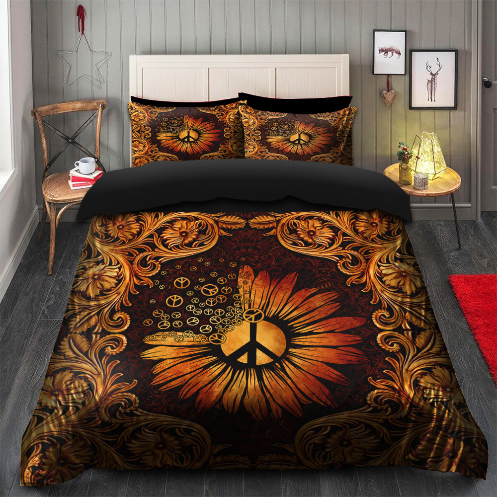 Peace Sign Sunflower Hippie Bedding Set Duvet Cover And 2 Pillowcases - Image 2