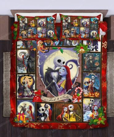 Cozy Halloween Bedding Set - Jack & Sally Nightmare Before Christmas Design - Twin/Queen/King Sizes