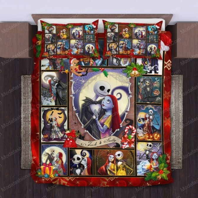 Cozy Halloween Bedding Set - Jack & Sally Nightmare Before Christmas Design - Twin/Queen/King Sizes