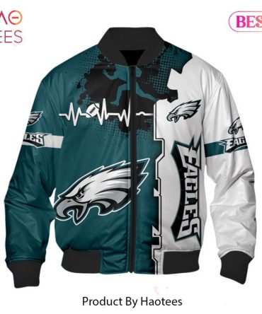 New Fashion   Philadelphia Eagles Bomber Jacket Graphic Heart Ecg Line
