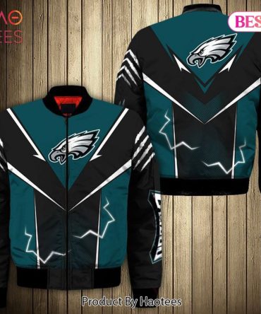 New Fashion   Philadelphia Eagles Bomber Jacket Lightning Graphic Gift For Men
