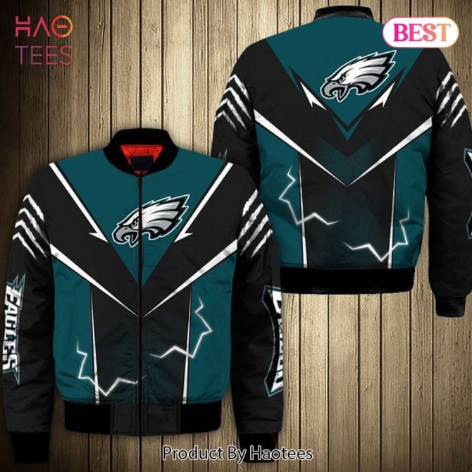 New Fashion   Philadelphia Eagles Bomber Jacket Lightning Graphic Gift For Men