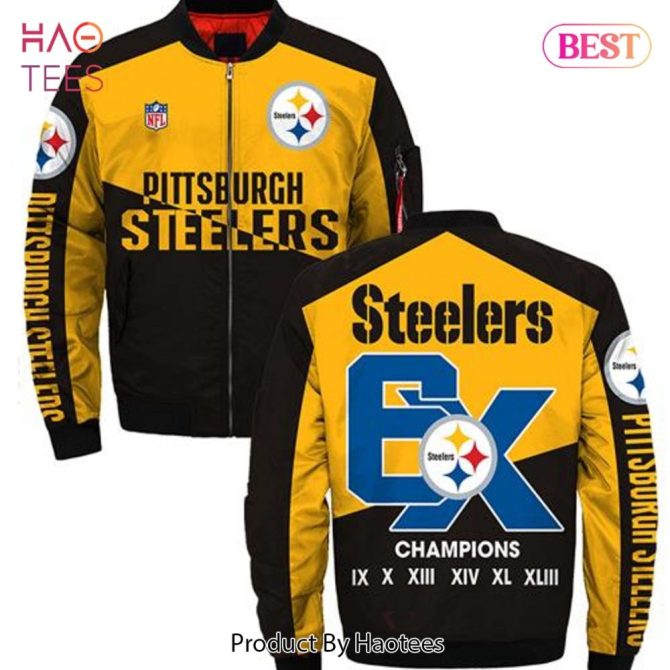 New Fashion   Pittsburgh Steelers Bomber Jacket 6X Champions Coat For Men