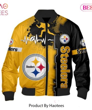 New Fashion   Pittsburgh Steelers Bomber Jacket Graphic Heart Ecg Line