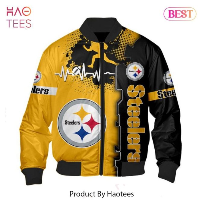 New Fashion   Pittsburgh Steelers Bomber Jacket Graphic Heart Ecg Line