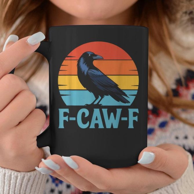 Retro F-Caw-F Black Bird Crow Crow Lover Coffee Mug - Image 2