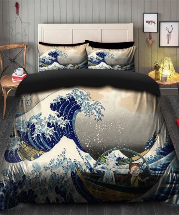 Rick And Morty The Great Wave Japan Bedding Set Duvet Cover And 2 Pillowcases