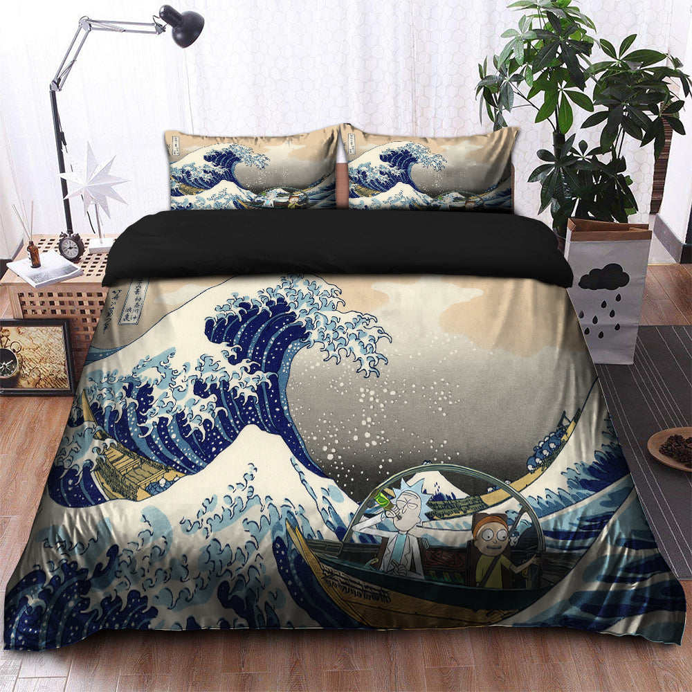 Rick And Morty The Great Wave Japan Bedding Set Duvet Cover And 2 Pillowcases - Image 2