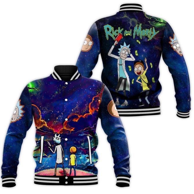 Galaxy Print Rick & Morty Varsity Jacket – Vibrant Cartoon Style For Fans!