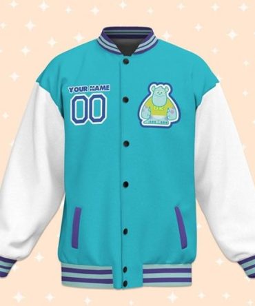 Customizable Teal Varsity Jacket With Fun Bear Patch – Personalize Name & Number!