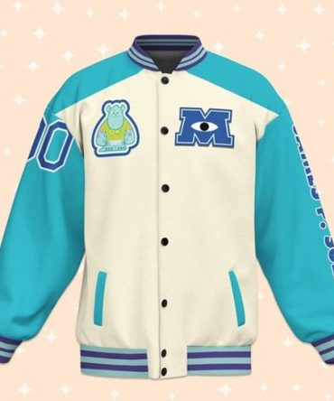 Stylish Monster Varsity Jacket - Blue & White, Eye Patch Design, Unisex, Cozy Fit