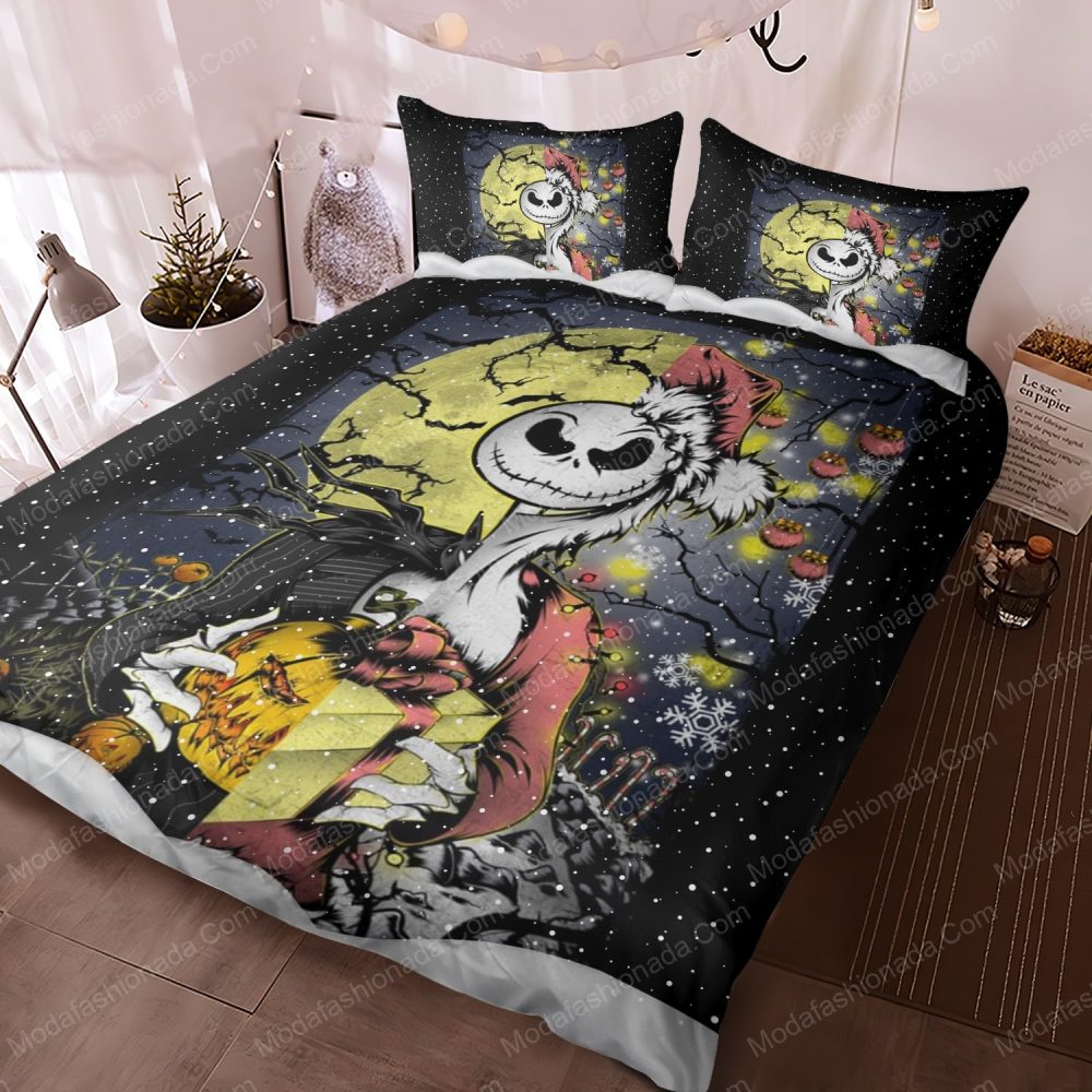 Spooky Holiday Bedding Set - Moonlit Skeleton Design With Pumpkins & Stars - Image 3