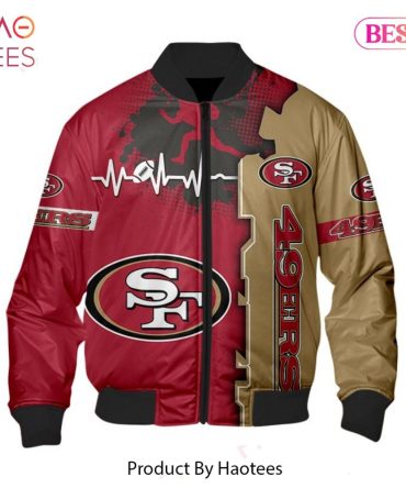 New Fashion   San Francisco 49Ers Bomber Jacket Graphic Heart Ecg Line