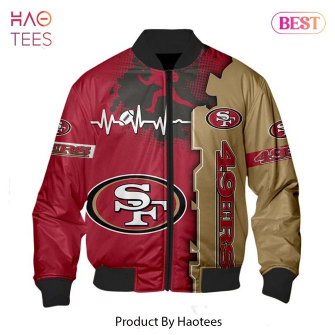 New Fashion   San Francisco 49Ers Bomber Jacket Graphic Heart Ecg Line