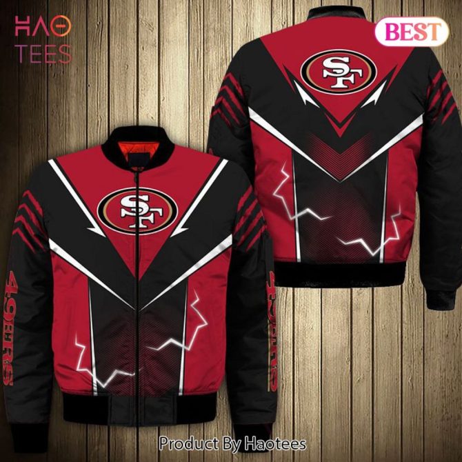 New Fashion   San Francisco 49Ers Bomber Jacket Lightning Graphic Gift For Men