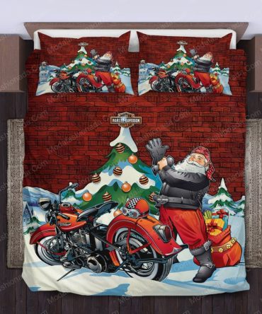 Festive Santa Motorcycle Bedding Set - Holiday Comfort With Harley Style