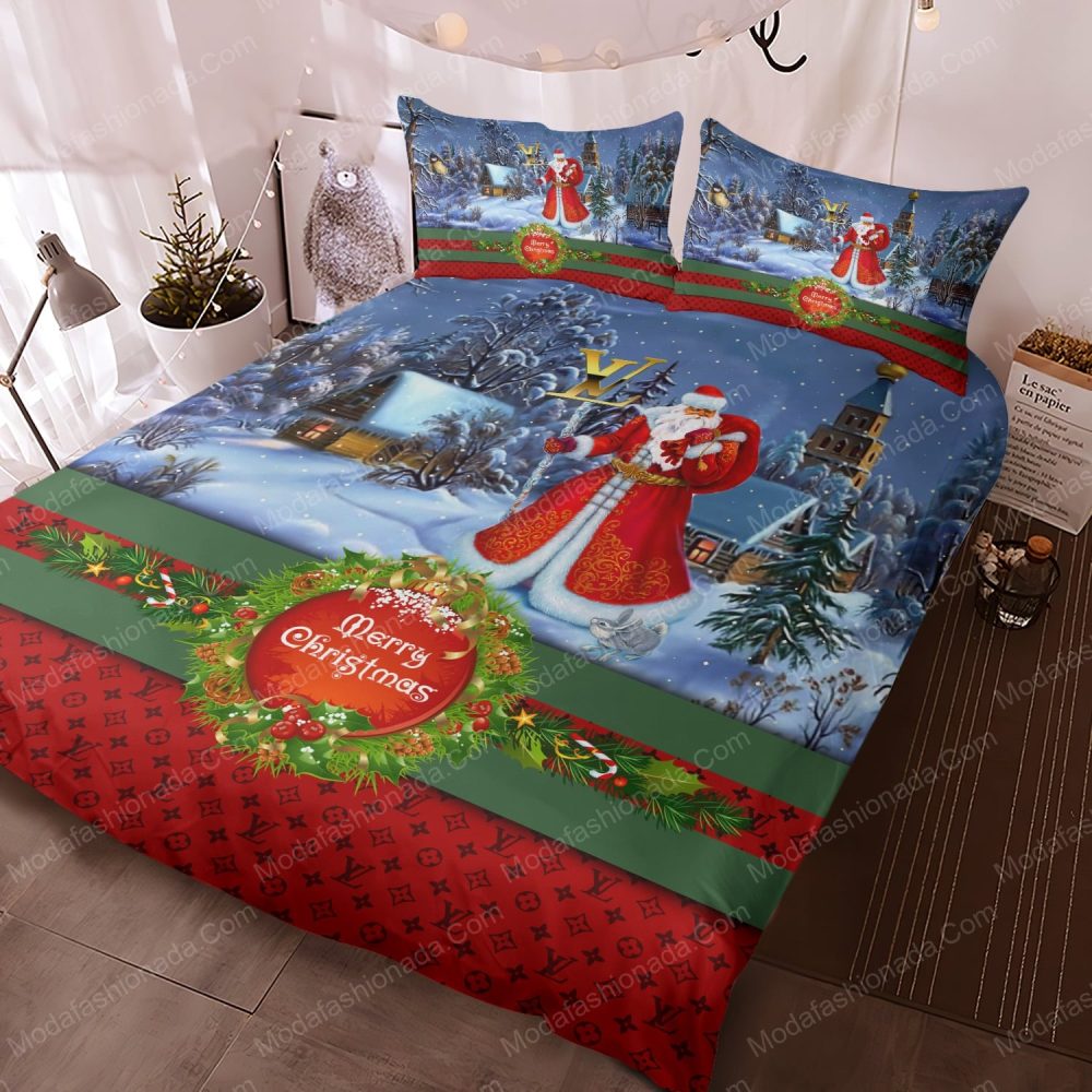 Santa Claus Louis Vuitton Merry Christmas Bedding Sets - Image 3