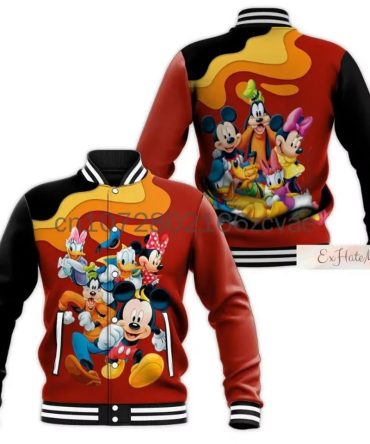Disney Cartoon Characters Bomber Jacket - Colorful Mickey & Friends Design