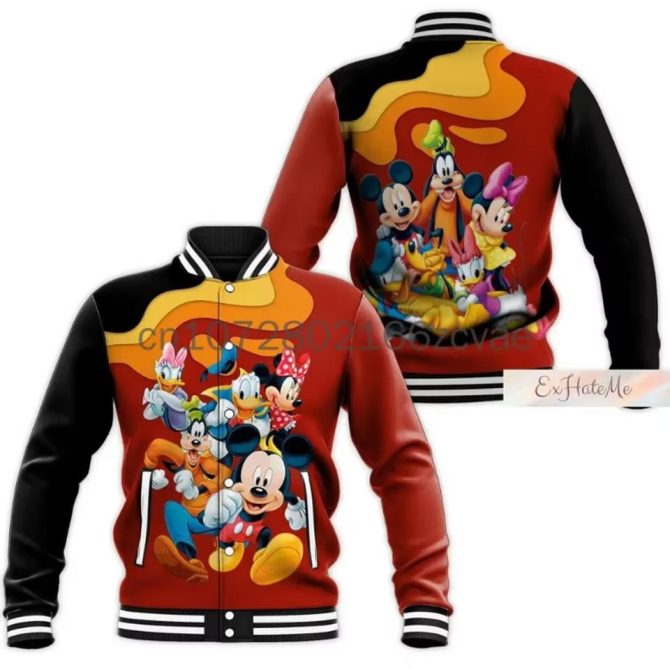 Disney Cartoon Characters Bomber Jacket - Colorful Mickey & Friends Design