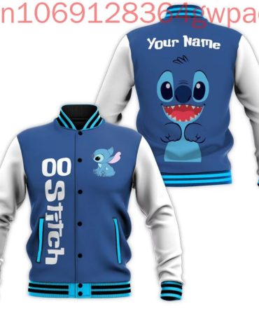 Customizable Blue Stitch Varsity Jacket - Personalized Name Design, Comfortable & Stylish
