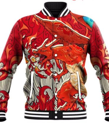 Fiery Dragon Anime Bomber Jacket – Vibrant Red Graphic Design, Unisex, Casual Streetwear, Xs-Xxl