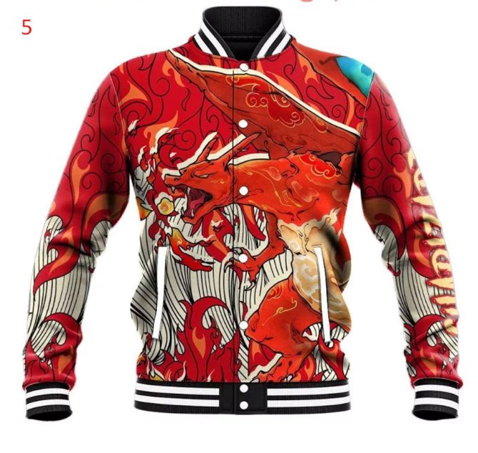 Fiery Dragon Anime Bomber Jacket – Vibrant Red Graphic Design, Unisex, Casual Streetwear, Xs-Xxl